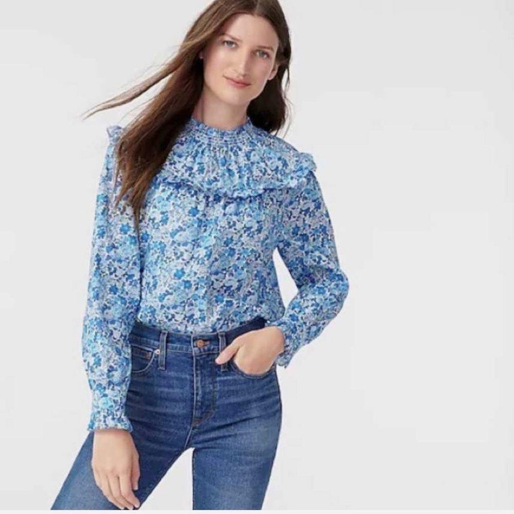 J. Crew Smocked Popover in Liberty Elysian Day Floral Fabric Size XL